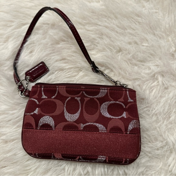 Coach signature Jacquard wine Red Designer Wristlet - Picture 2 of 16